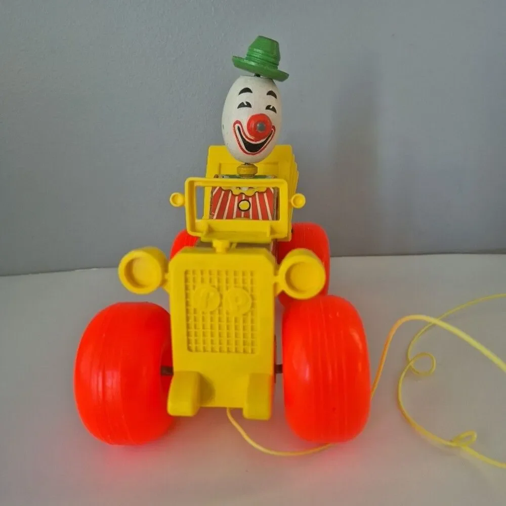 Fisher Price Vintage 1965 Wooden Jolly Jalopy the Clown Pull Toy Model 724